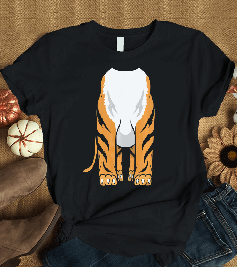 Tiger Costume Illusion with Fuzzy White Belly and Bold Stripes T-Shirt