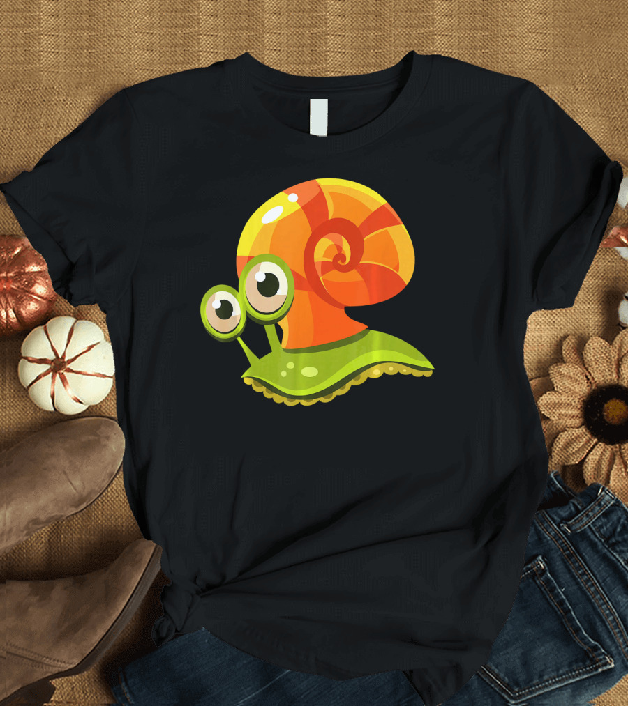 Snail Cartoon Illustration Orange Shell Bright Eyes T-Shirt