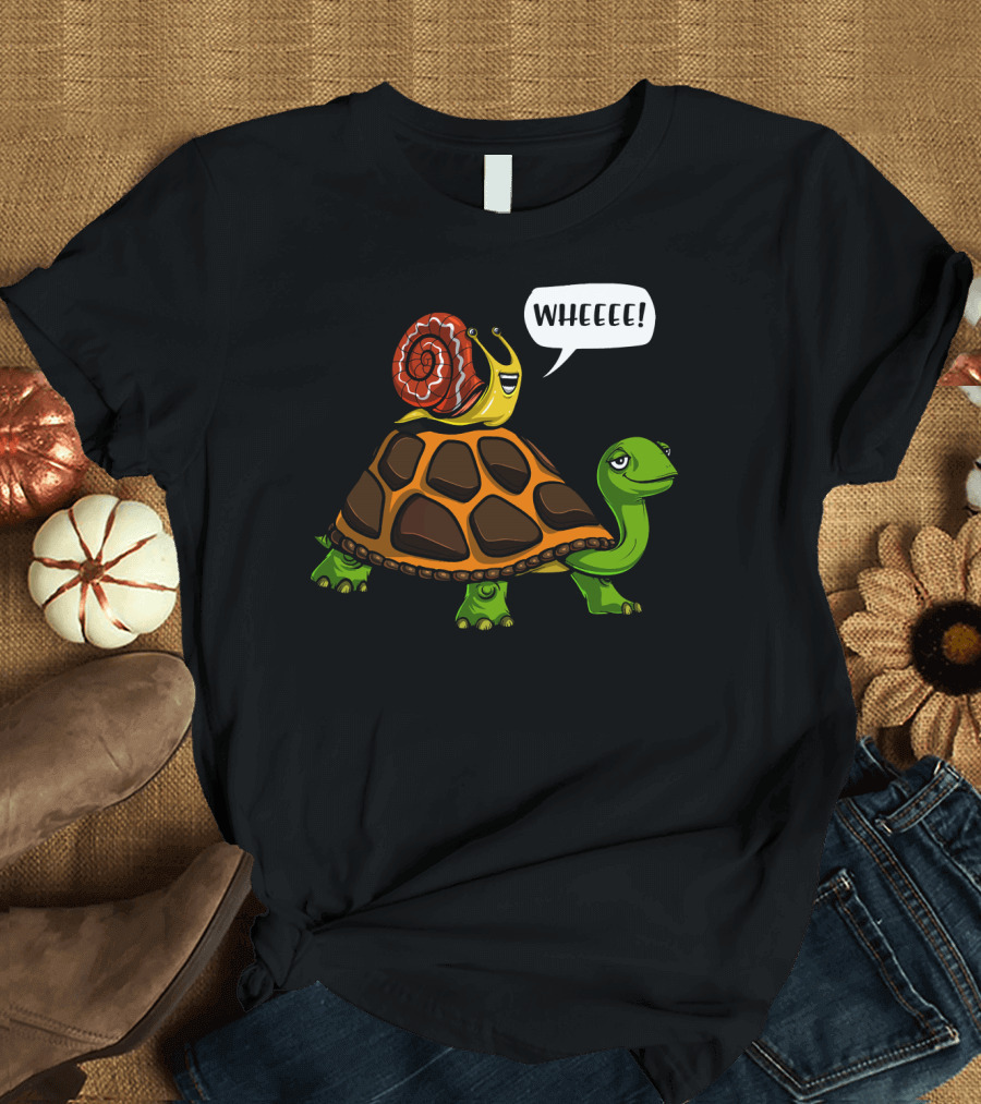 Wheeeee Snail Riding Turtle Funny Forest Animals T-Shirt