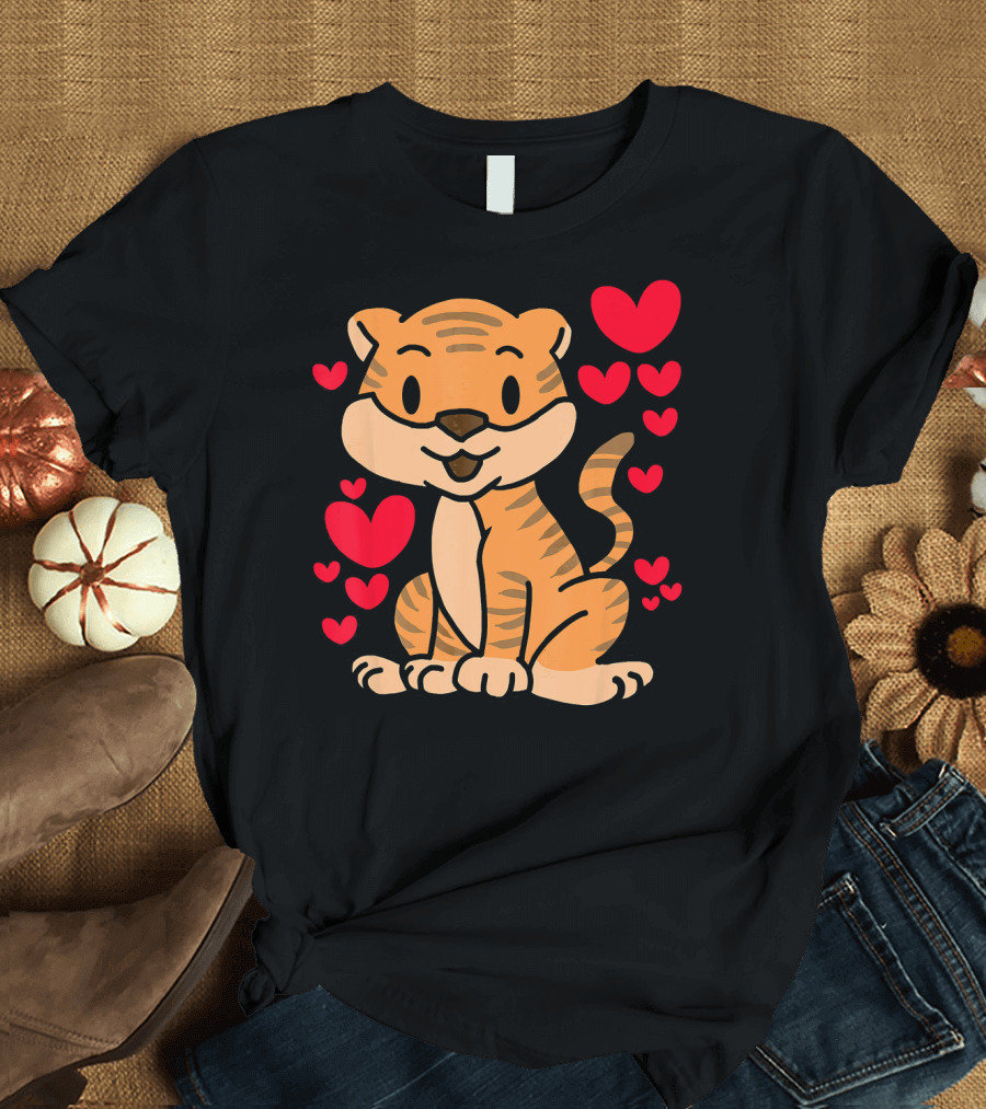 Tiger Love Valentines Day Cute Hearts Tiger Ro T-Shirt
