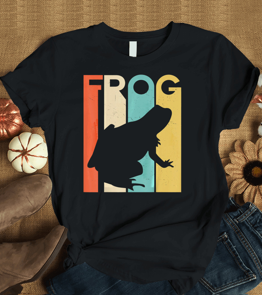 Retro Vintage Frog Lover Silhouette Multicolor T-Shirt