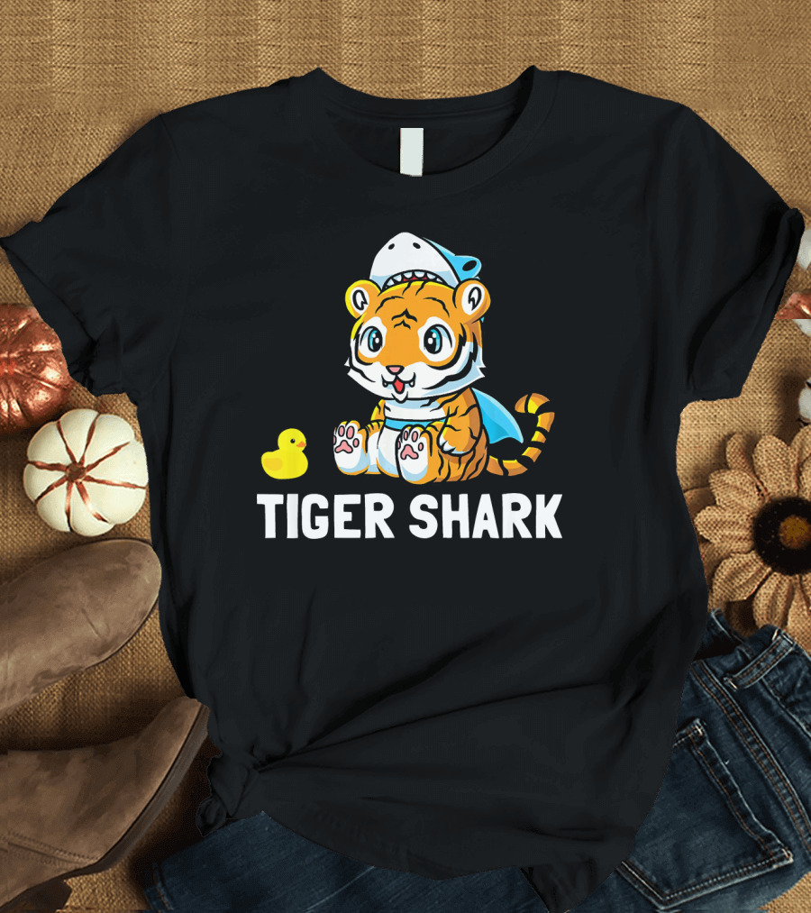 Tiger Shark Cute Kawaii Animal with Rubber Duck and Shark Hat T-Shirt