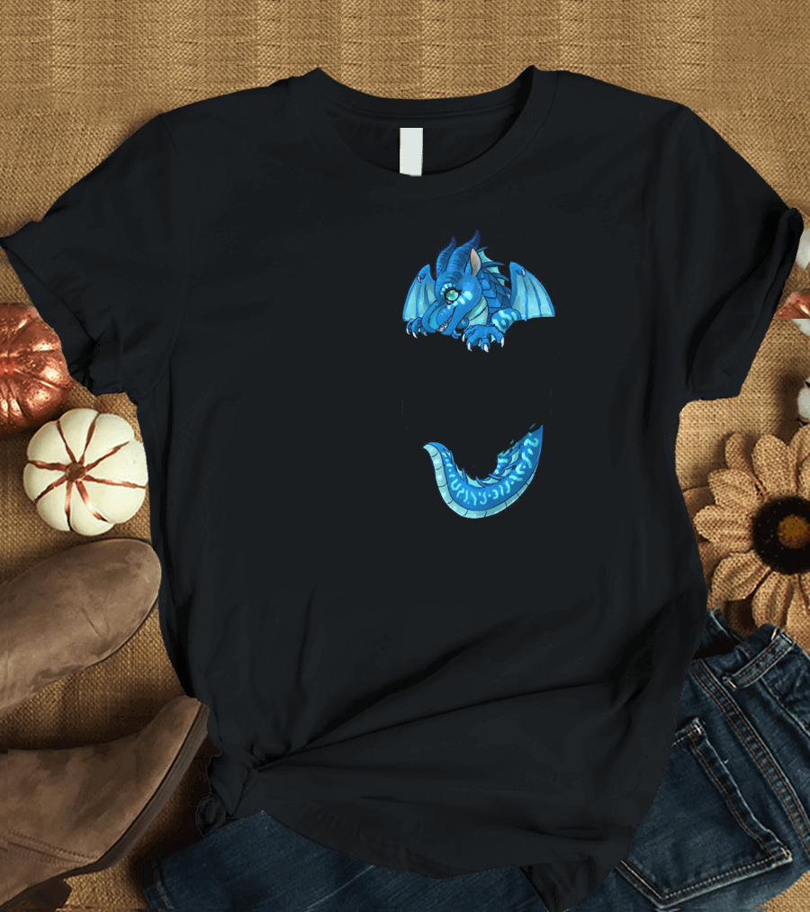 Pocket Tsunami Dragon Cute Blue Fantasy T-Shirt