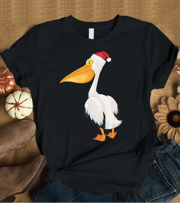 T-Shirt: Santa Pelican Christmas Bird Festive White Pelic T-Shirt Santa Pelican Christmas Bird Festive White Pelic T-Shirt