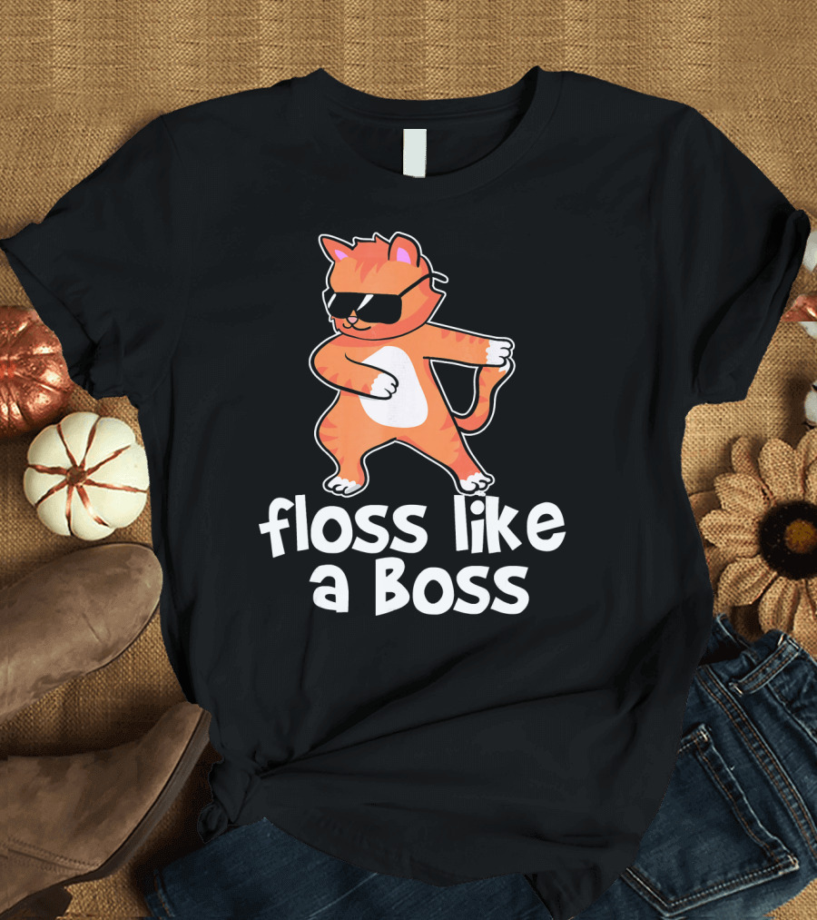 Orange Tabby Striped Tiger Cat Floss Like a Boss T-Shirt
