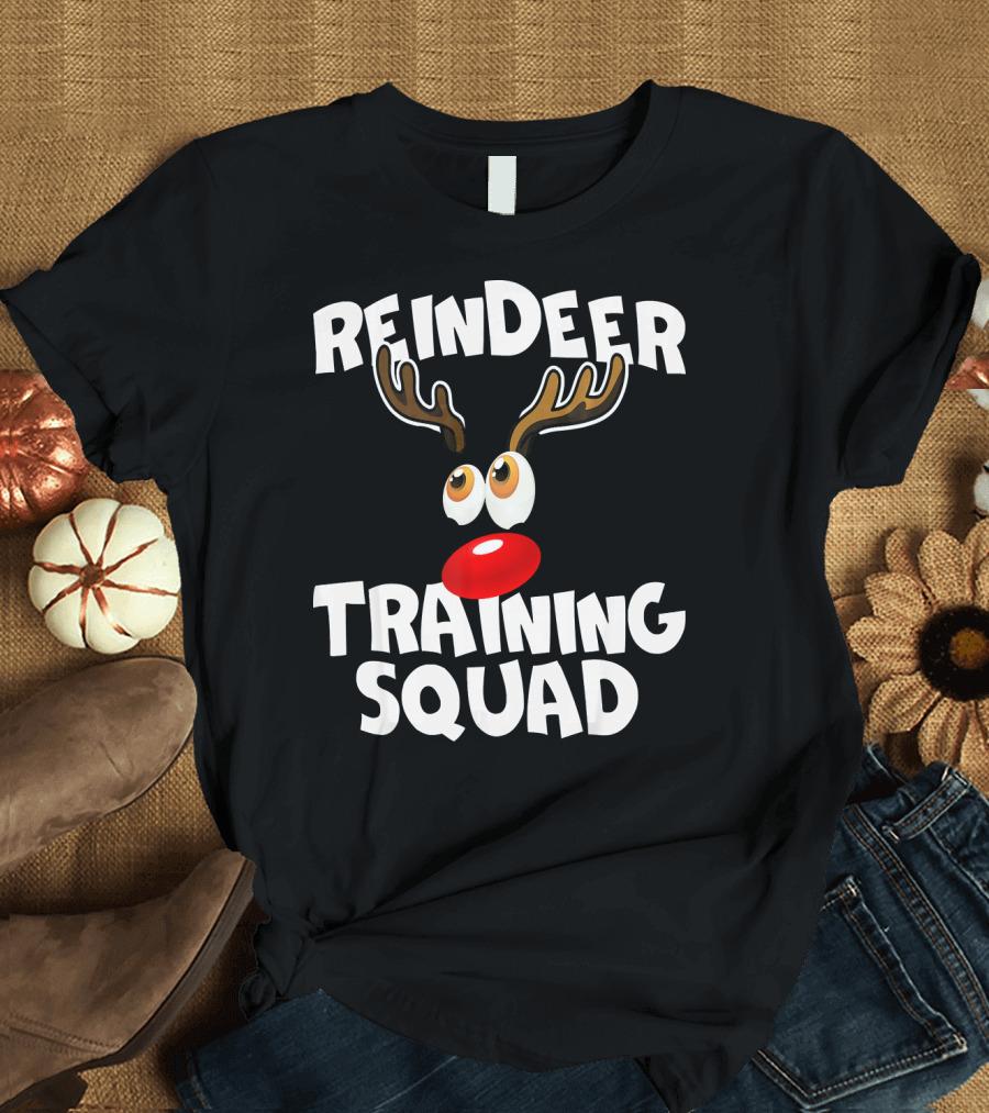 Reindeer Training Squad Deer Team Funny Antlers Eyes Nose T-Shirt
