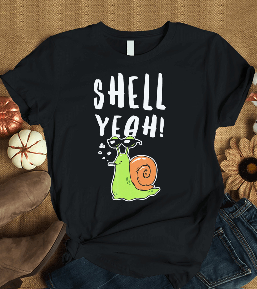 Sunglasses Smoking Snail Cartoon Shell Yeah T-Shirt