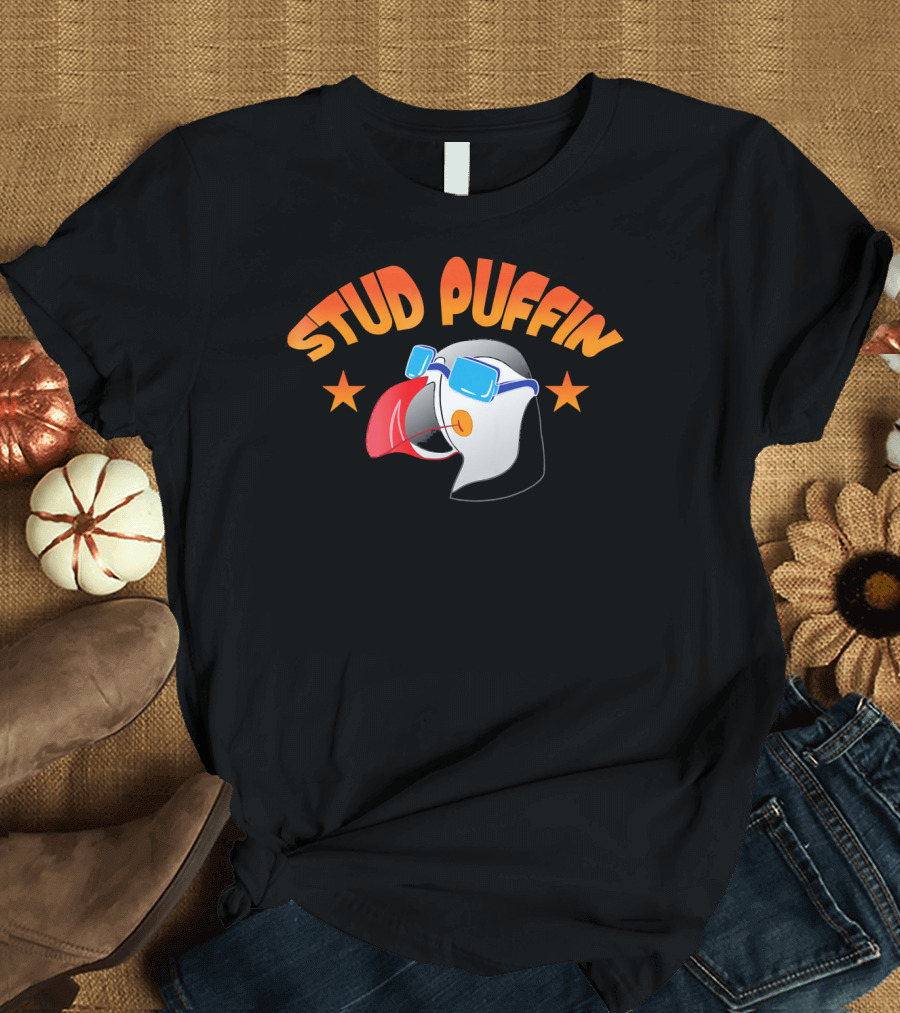 Stud Puffin Funny Seabird Sunglasses Stars T-Shirt