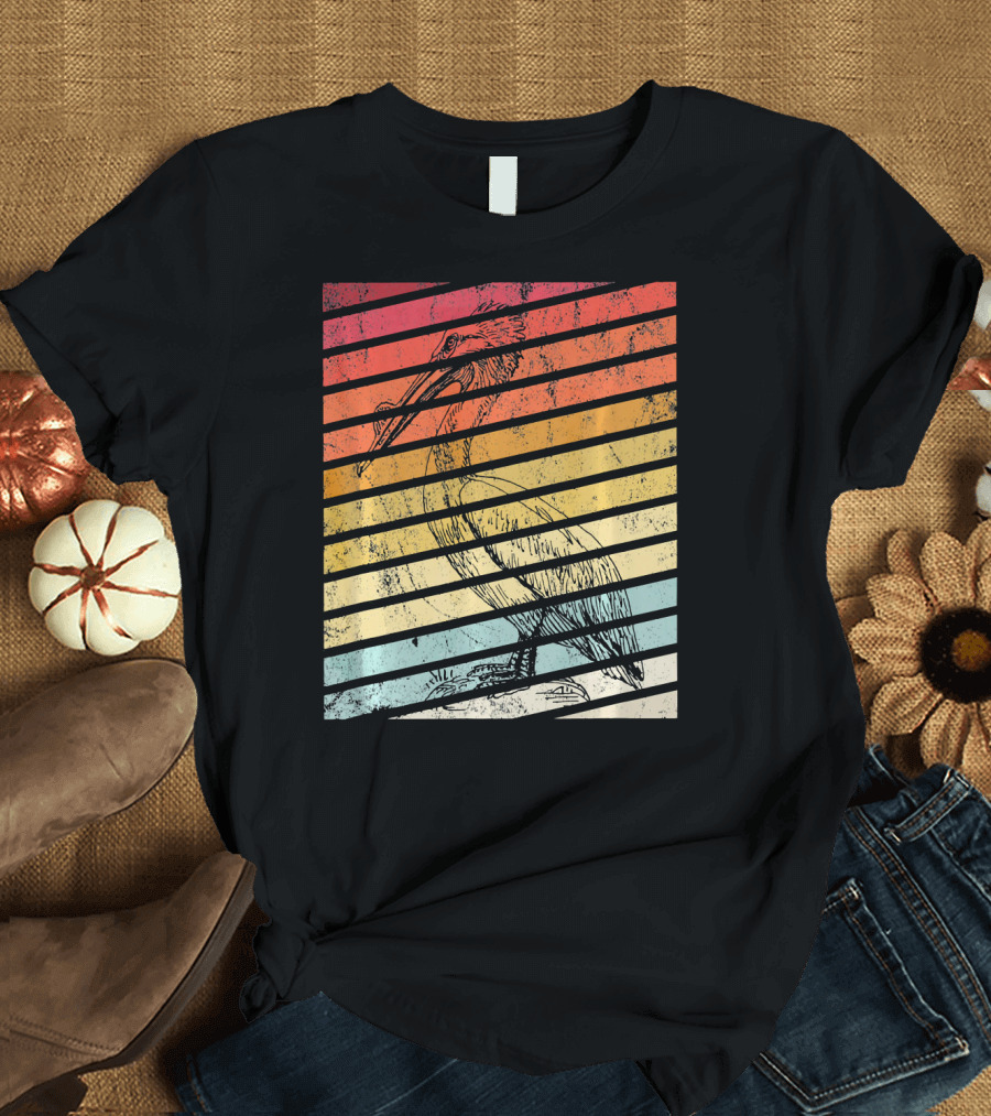 Vintage Pelican Lover Retro Bird Gradient Stripes T-Shirt