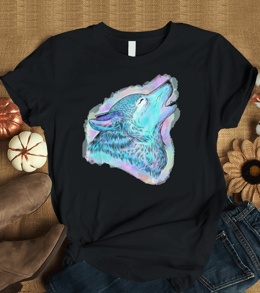 Watercolor Wolf Howling Love T-Shirt
