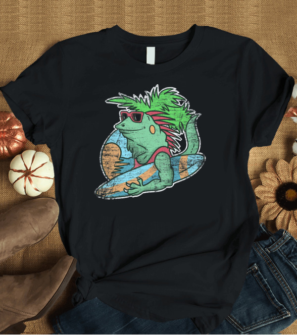 T-Shirt: Vintage Retro Iguana Bartagamen Surfing Cool Punk T-Shirt Vintage Retro Iguana Bartagamen Surfing Cool Punk T-Shirt