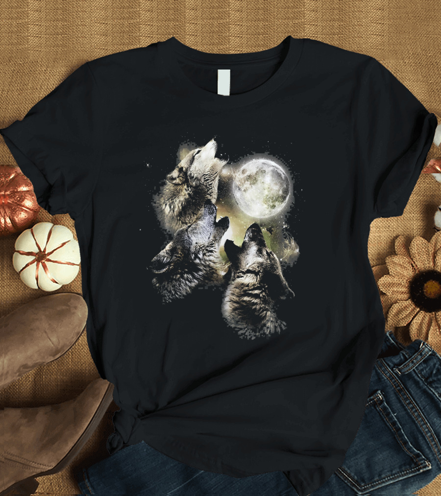 Three Wolves Howling at the Moon for Kids Cool T-Shirt
