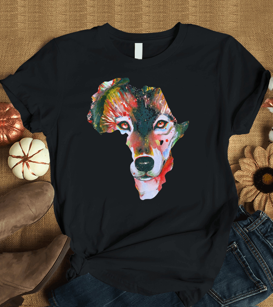 Beautiful African Wolf in African Continent Shape T-Shirt