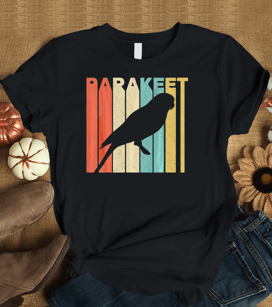 Parakeet Silhouette with Vintage Retro Stripes T-Shirt