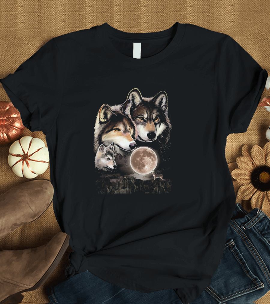 Wolves Family Full Moon Wolves Wildlife Pack Moonlit Night T-Shirt