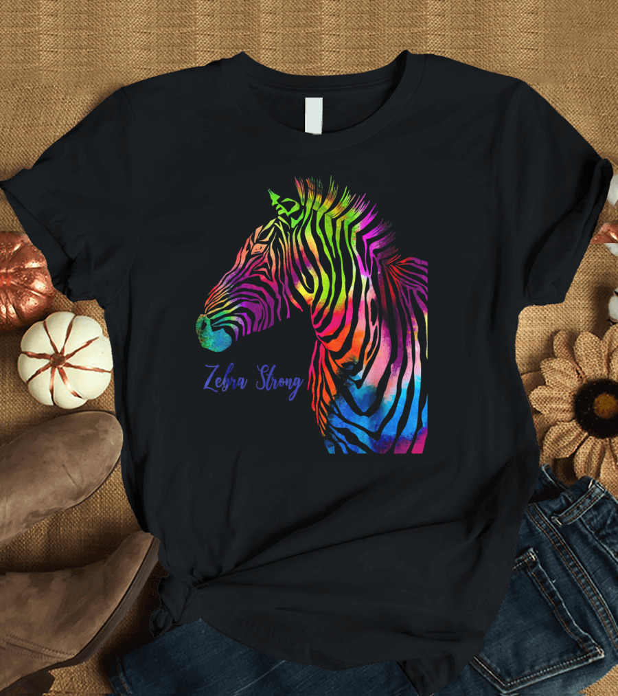 Zebra Strong Rainbow Rare Illness Awareness T-Shirt