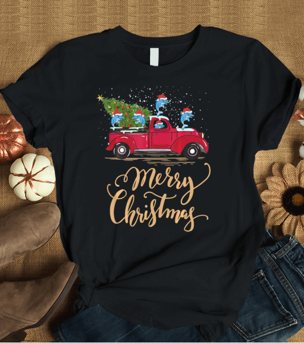 T-Shirt: Merry Christmas Vintage Retro Dolphin Drive T-Shirt Merry Christmas Vintage Retro Dolphin Drive T-Shirt