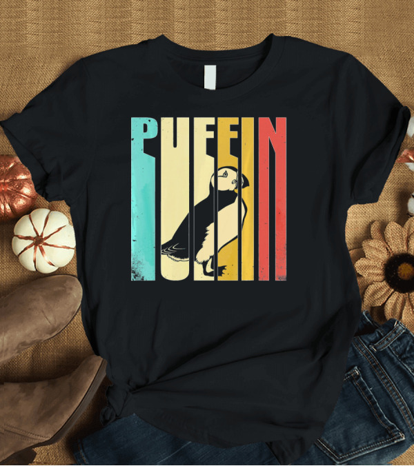 T-Shirt: Retro Style Puffin Vertical Color Stripes T-Shirt Retro Style Puffin Vertical Color Stripes T-Shirt