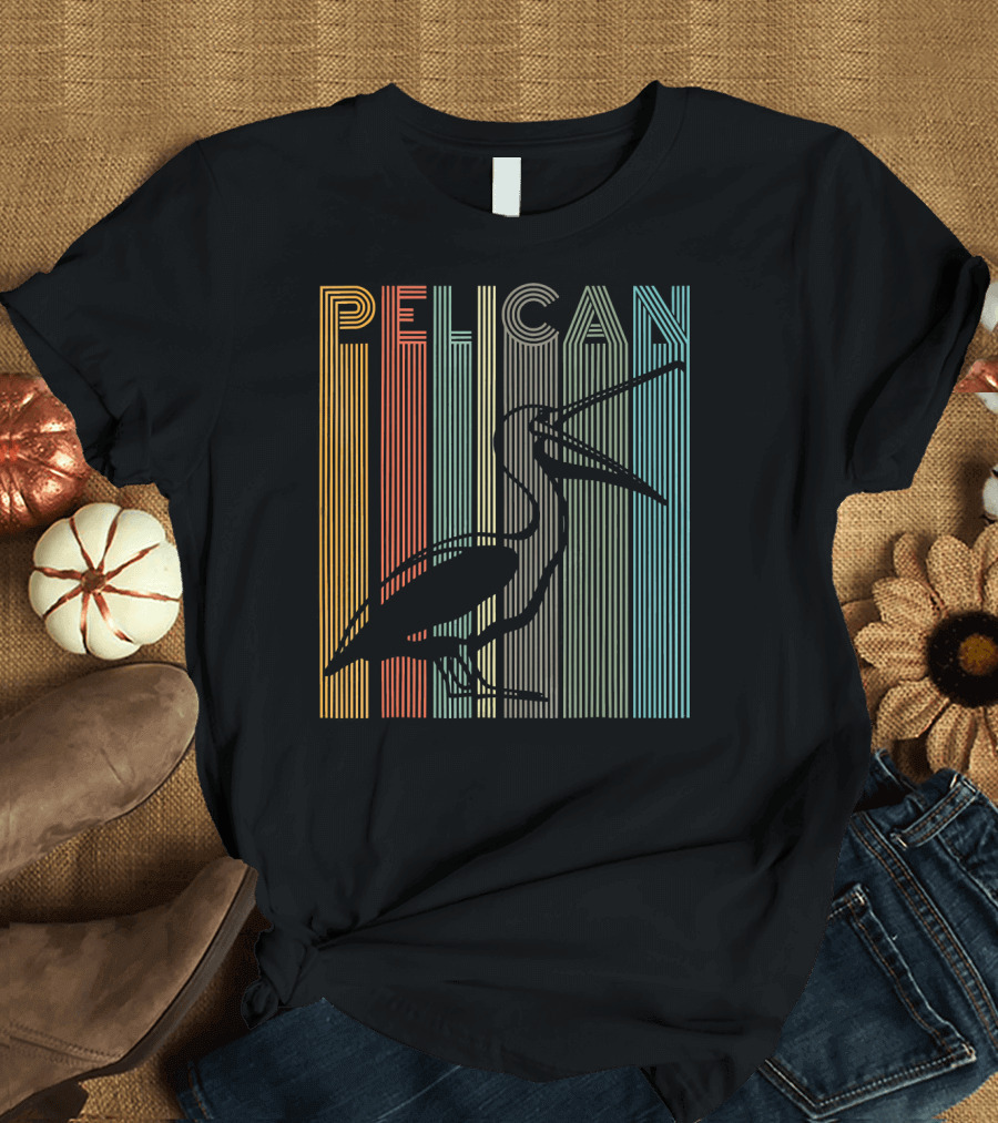 Retro Vintage Pelican Stripes Colorful Lines T-Shirt