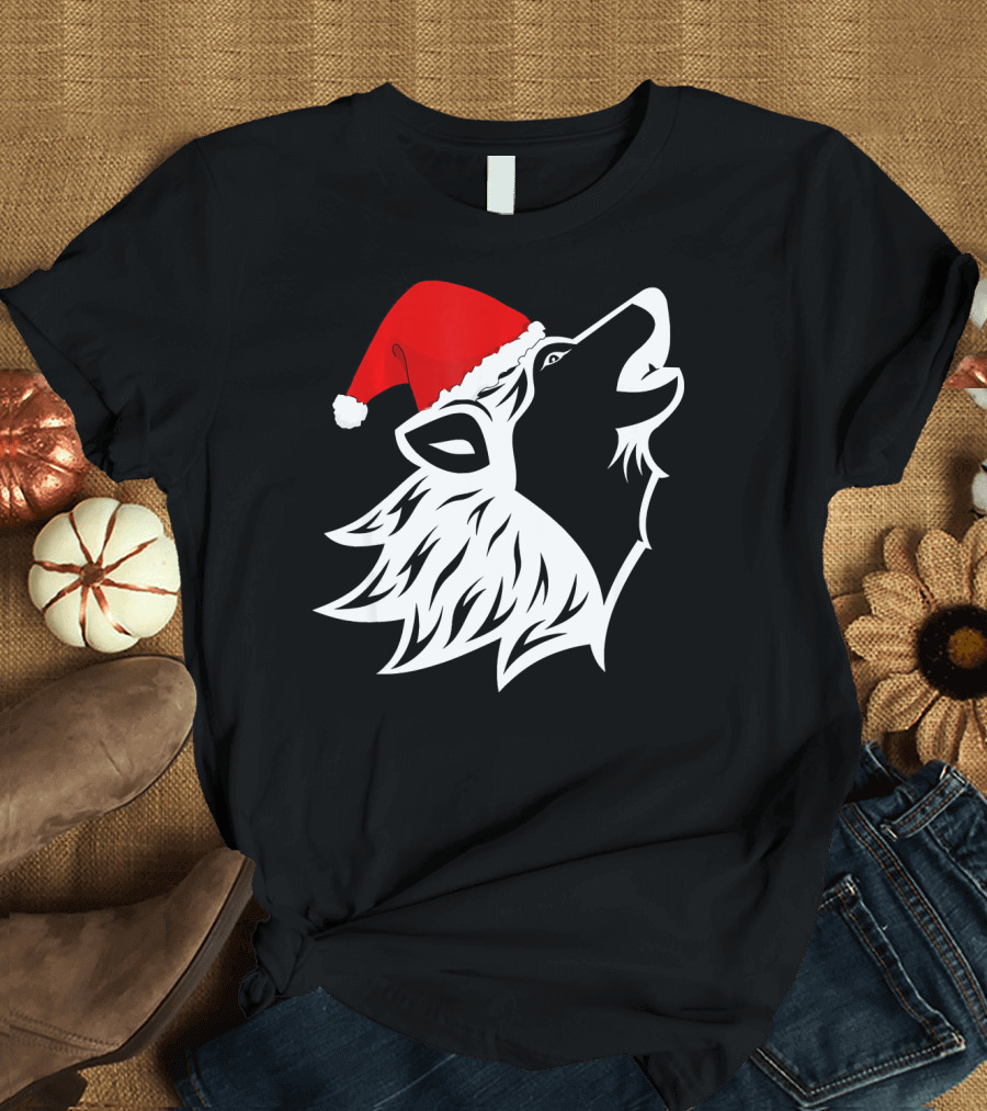 Wolf Wearing Santa Hat Howling for Christmas T-Shirt