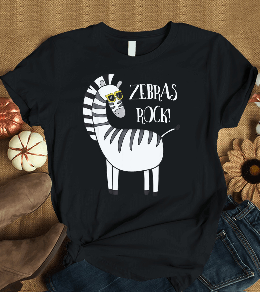 Zebras Rock Cute and Funny Zebra with Sunglasses T-Shirt