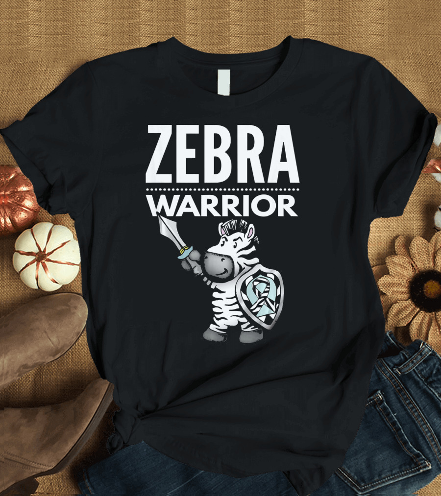 Zebra Warrior Ehlers Danlos Awareness Shield and Sword T-Shirt