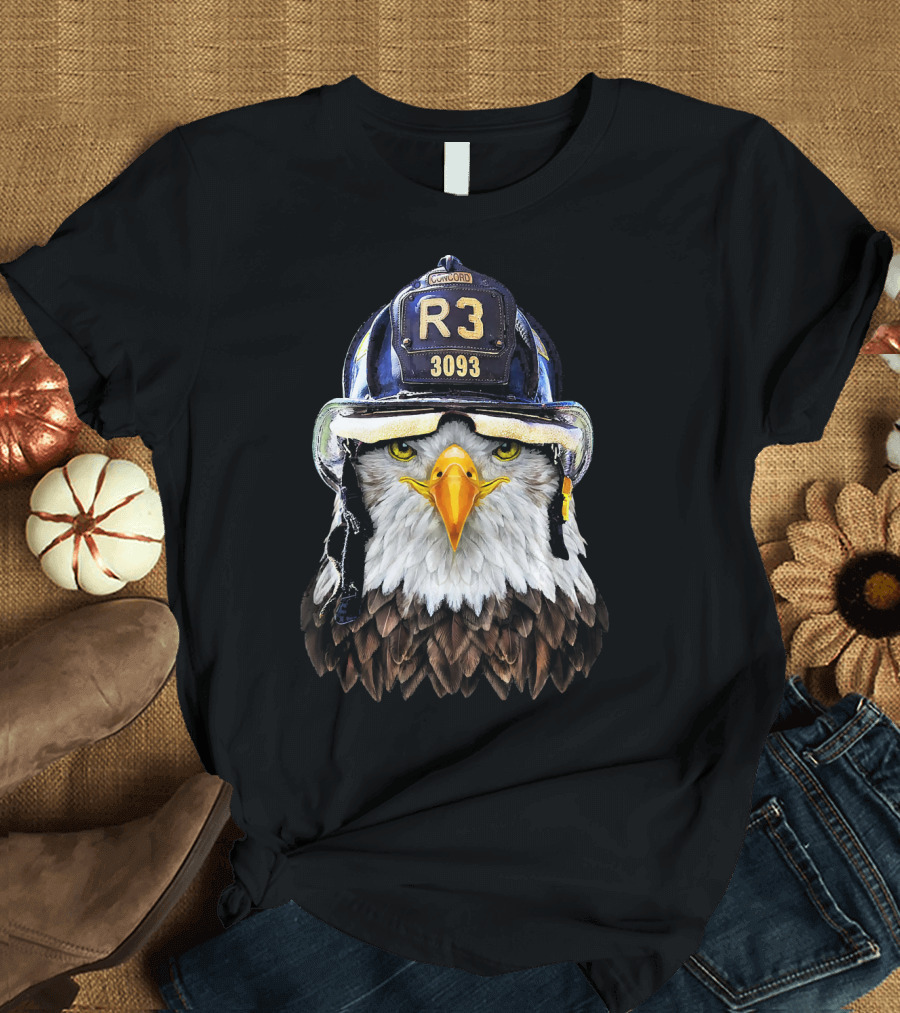 Bald Eagle with R3 3093 Firefighter Helmet T-Shirt