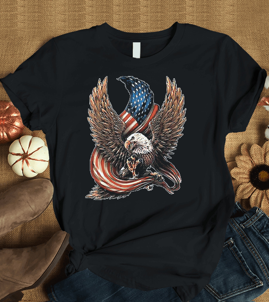 American Bald Eagle with USA Flag Wings T-Shirt