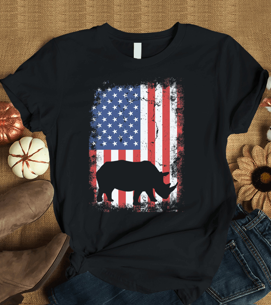 American Flag USA Rhino Independence Day T-Shirt