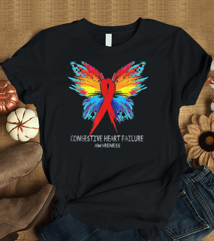 CONGESTIVE HEART FAILURE Awareness Butterfly Ribbon Colorful Wings T-Shirt