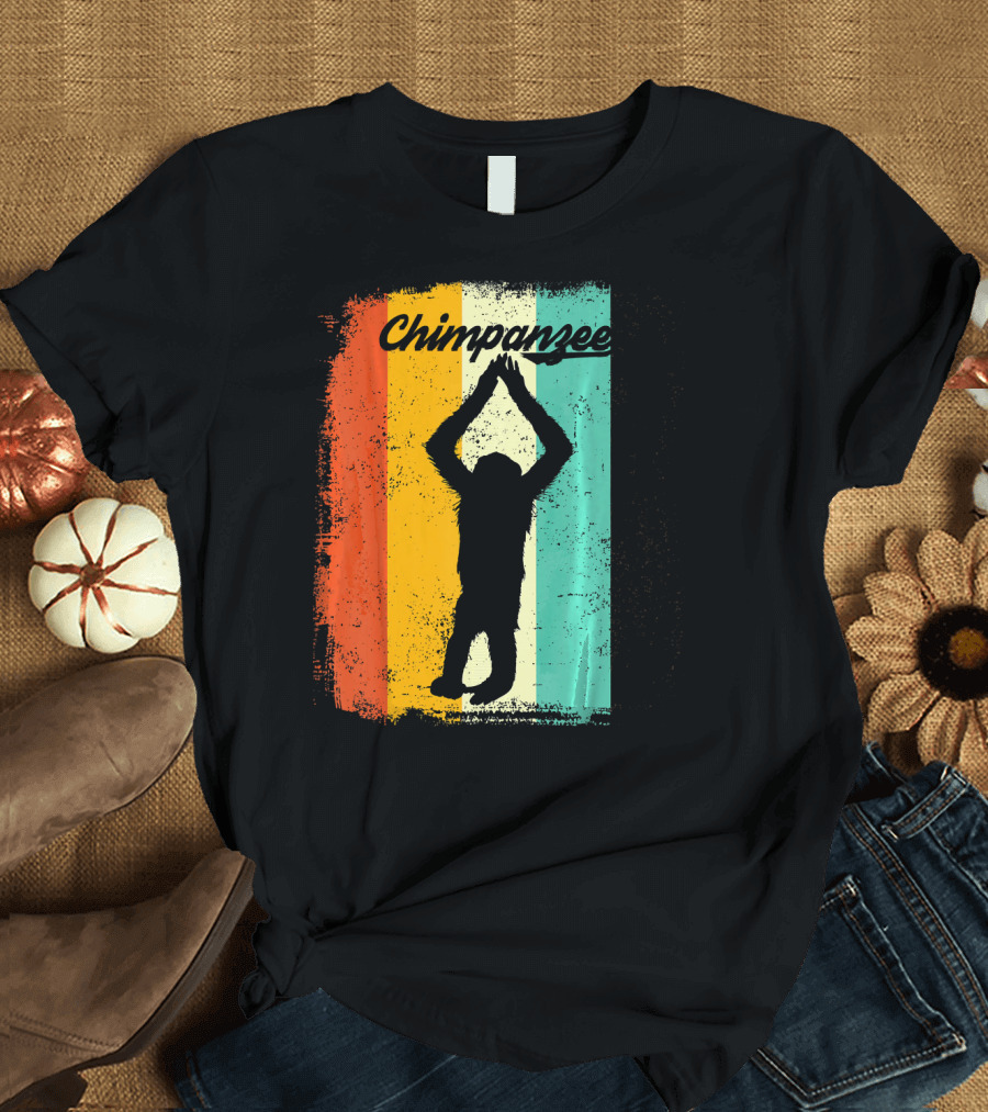 Chimpanzee Retro 70s Vintage Monke Silhouette Color Stripes T-Shirt