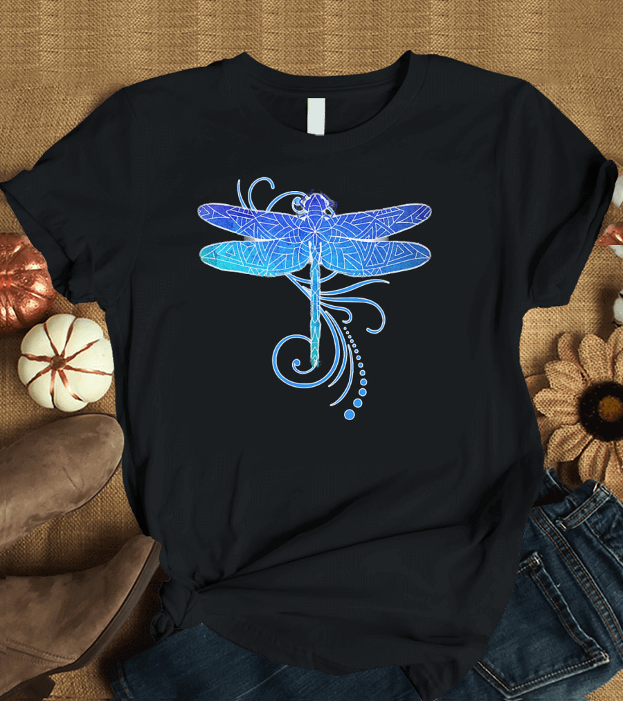 Blue Dragonfly Mandala with Intricate Swirl T-Shirt