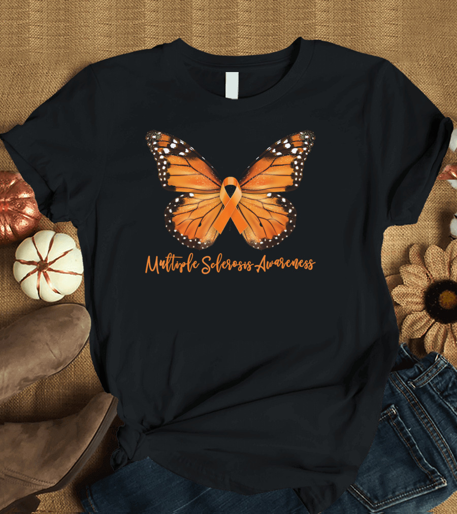 Butterfly Orange Ribbon Multiple Sclerosis Awareness T-Shirt