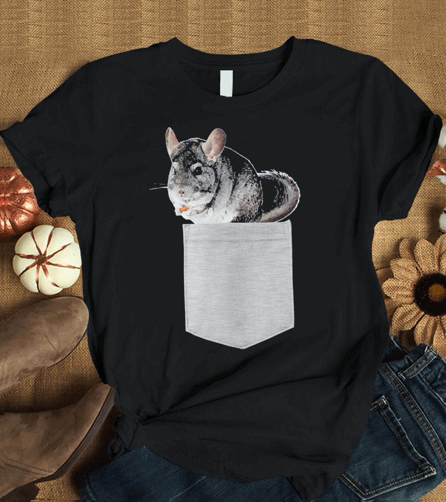 Animal in Your Pocket Cute Grey Chinchilla Peeking Out T-Shirt
