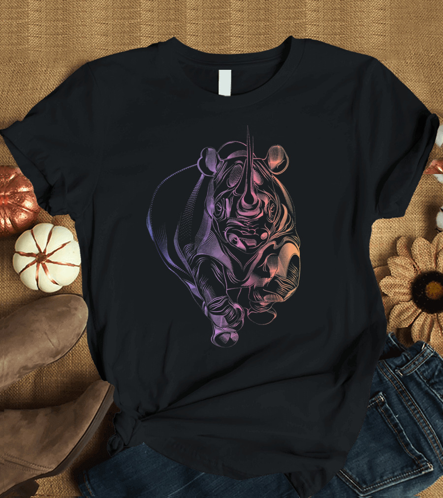 Chubby Unicorn Rhinoceros Dot Line Rainbow Hue T-Shirt