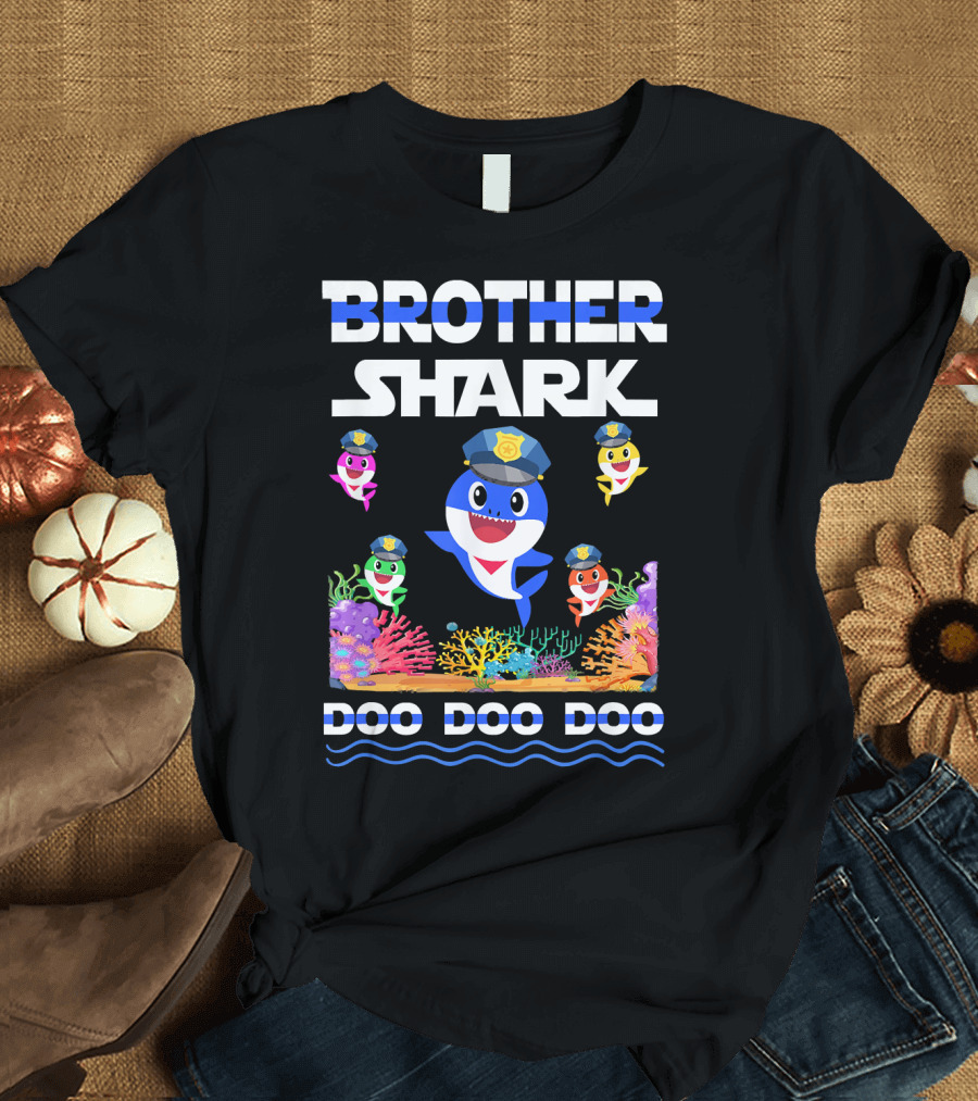 Brother Shark Doo Doo Doo Police Hat Coral Reef T-Shirt