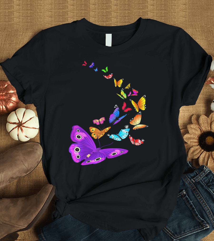Butterfly Wings Flying Colorful Symbolic Transformation T-Shirt