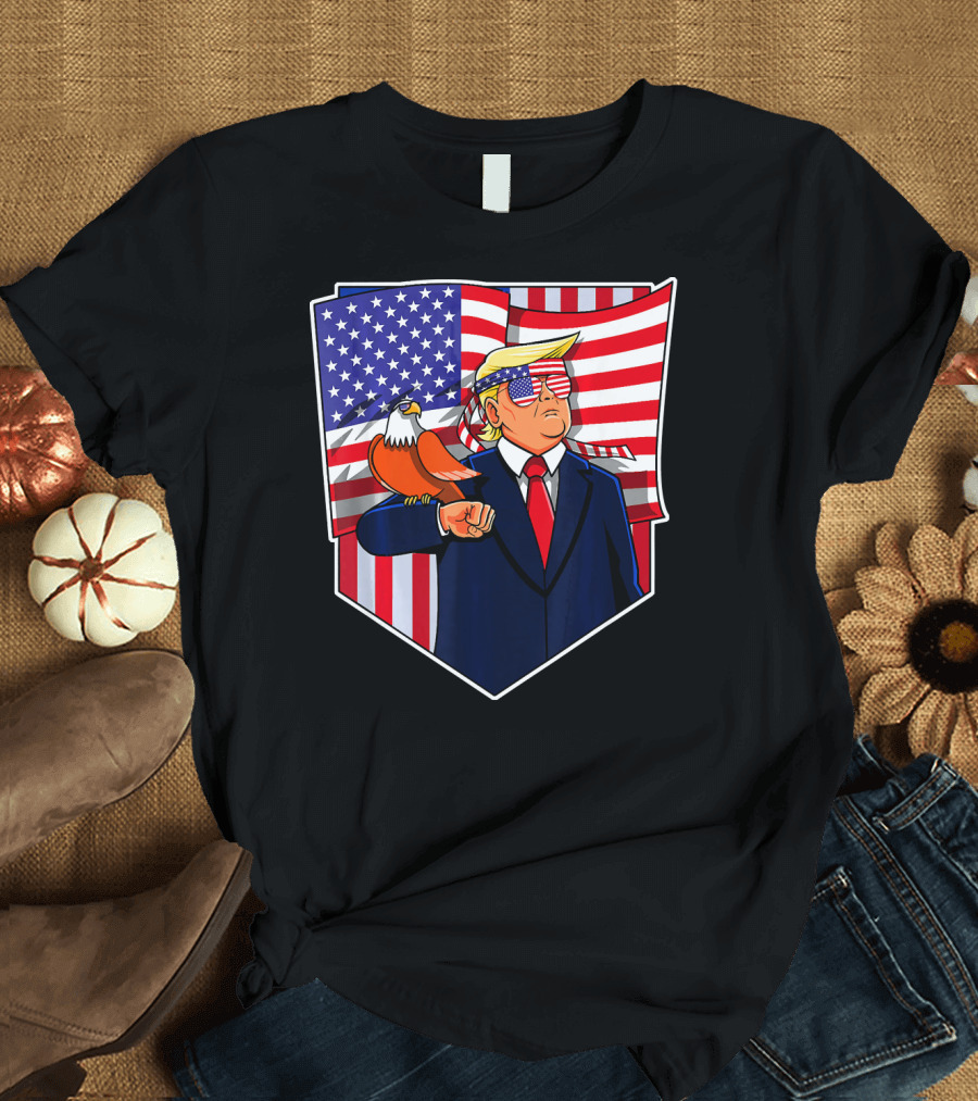 4th of July Trump Merica Eagle Patriotic American Flag Sunglasses T-Shirt