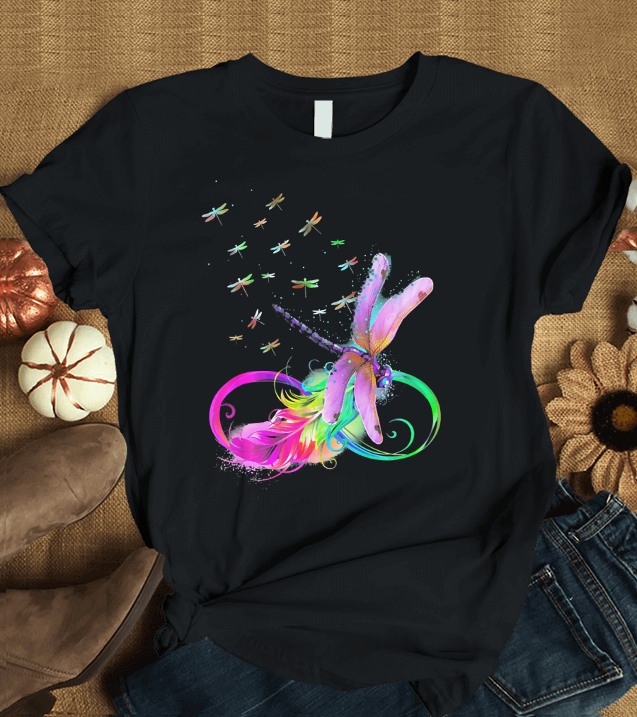 Beautiful Colorful Dragonfly Swirl with Vibrant Dragonflies T-Shirt