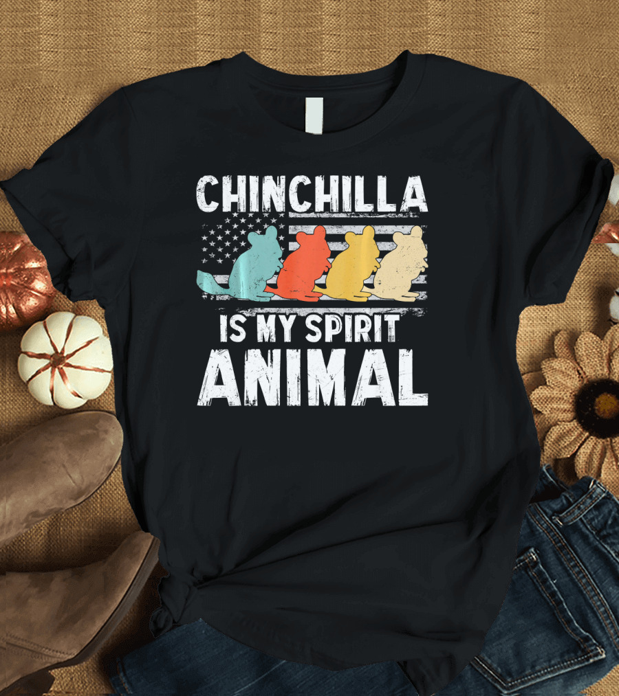 Chinchilla Is My Spirit Animal Vintage American Flag T-Shirt