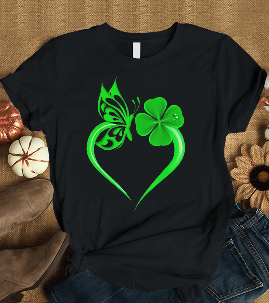 Butterfly Heart Shape Shamrock Lover паттерн T-Shirt