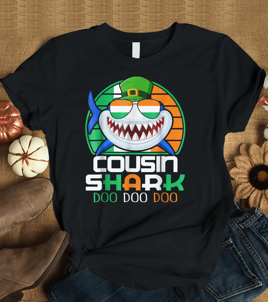 Cousin Shark Doo Doo Doo Funny St. Patrick's Day Ireland Flag T-Shirt
