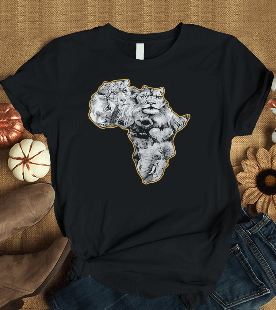 Africa Map Big Five Animals Safari Wildlife Icons T-Shirt