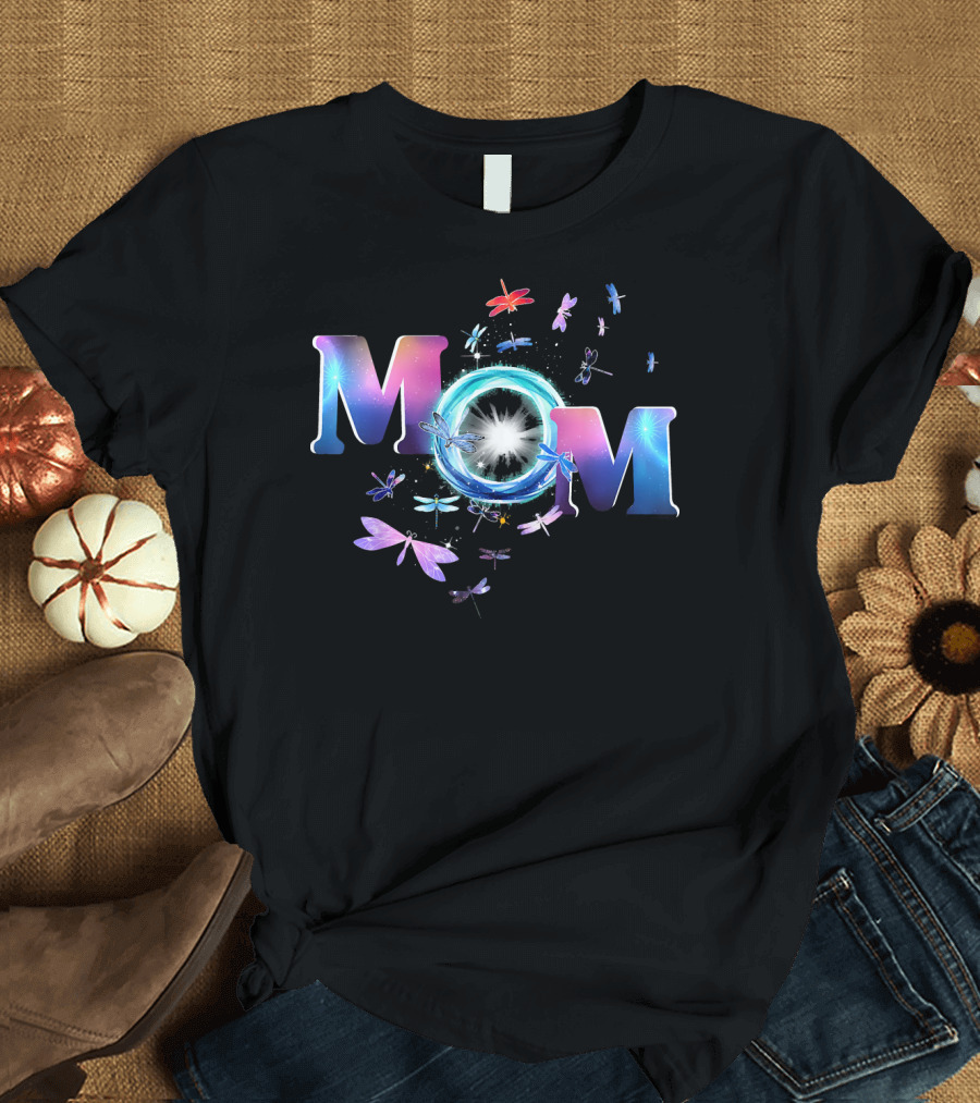 Mom Dragonfly Galaxy Burst with Colorful Insects T-Shirt