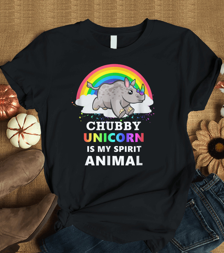 Chubby Unicorn is My Spirit Animal Rainbow Cloud Rhinoceros T-Shirt