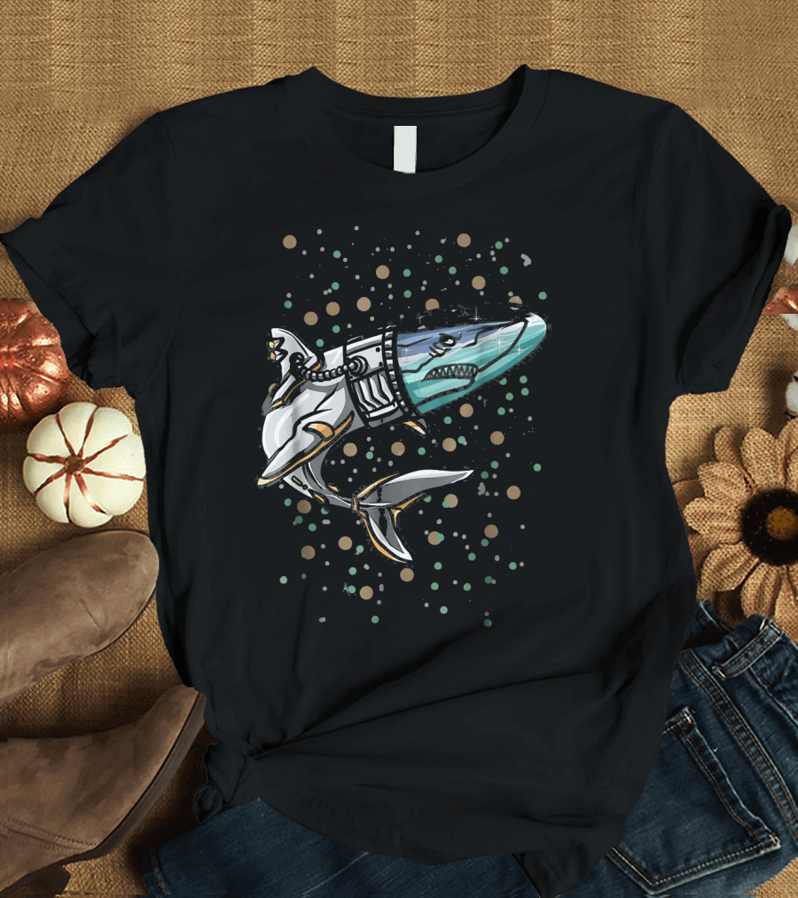 Astronaut Shark with Space Helmet Cosmic Exploration T-Shirt