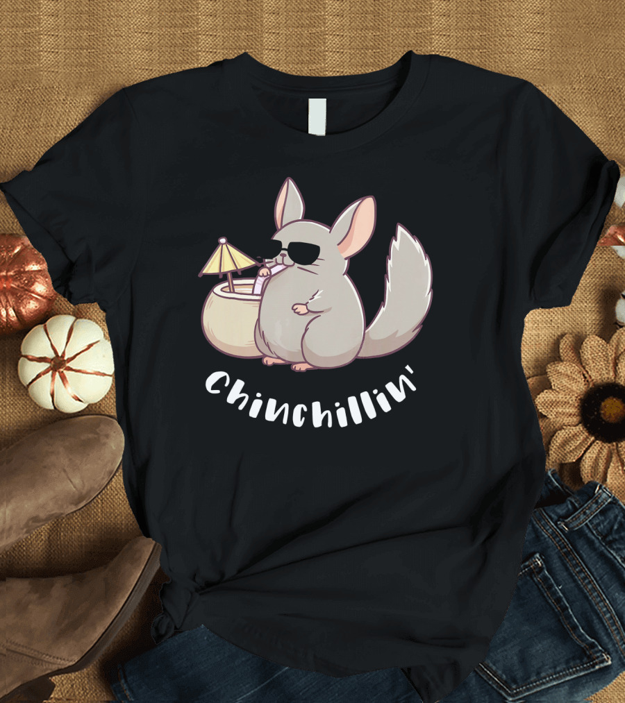 Chinchilla Chinchillin Funny Rodent with Sunglasses and Coconut Drink T-Shirt