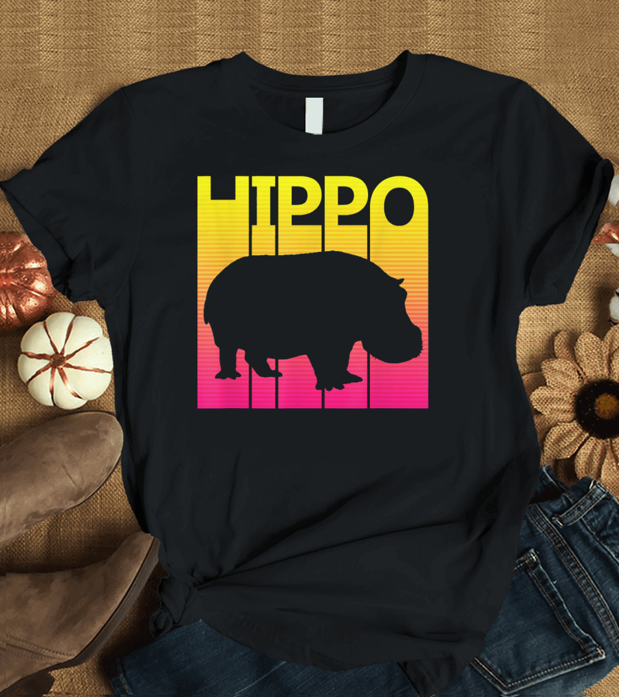 1980s Retro Hippo Animal Lover Vintage Gradient T-Shirt