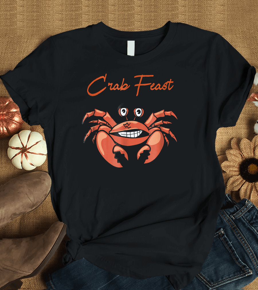 Crab Feast Cartoon Smiling Crab Image T-Shirt