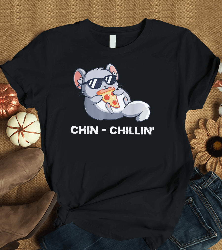 Chin Chillin' Chinchilla Eating Pizza with Sunglasses T-Shirt